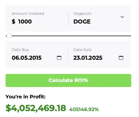 Dogecoin ROI calculator